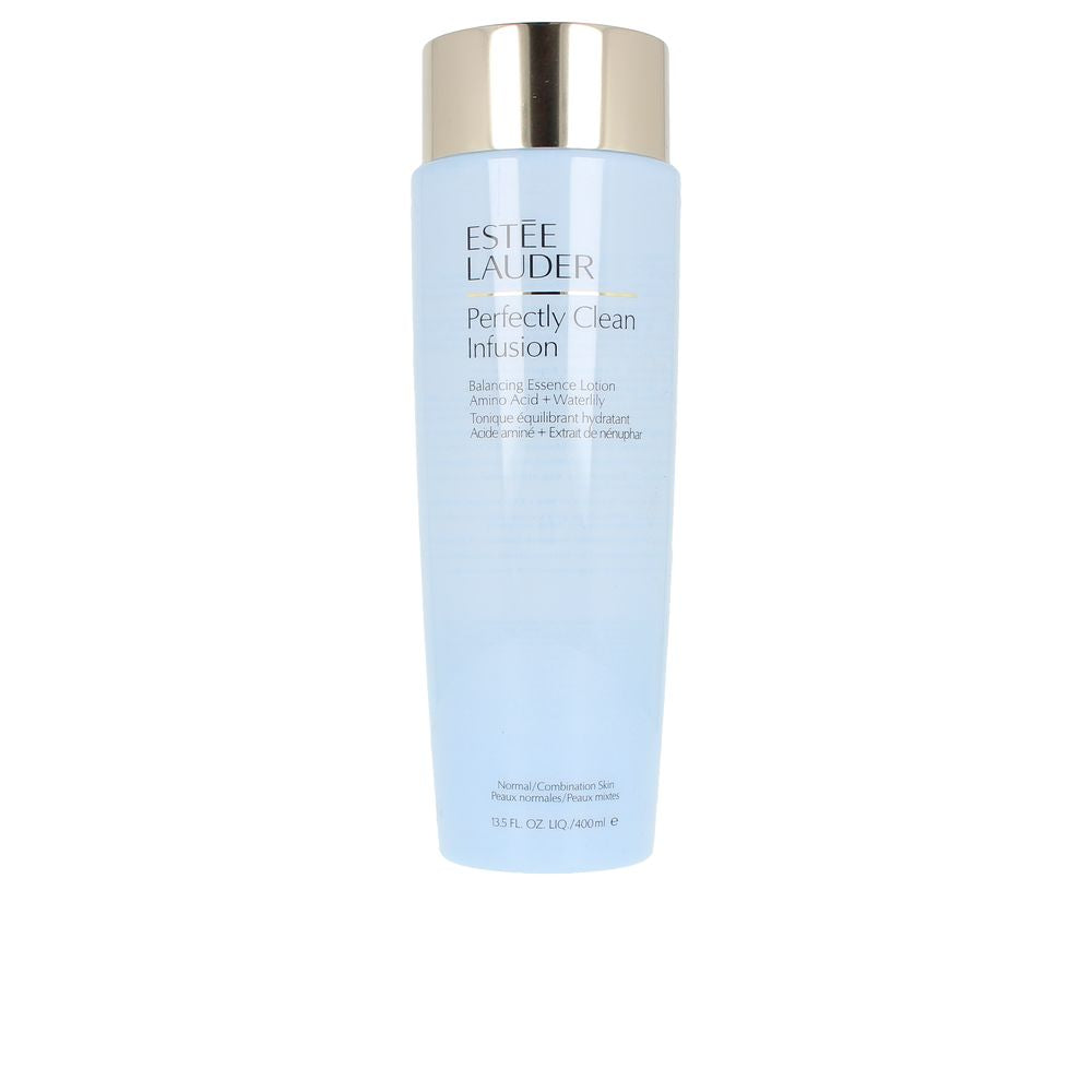 Estée Lauder balancing essence lotion bottle with floral waterlily motif