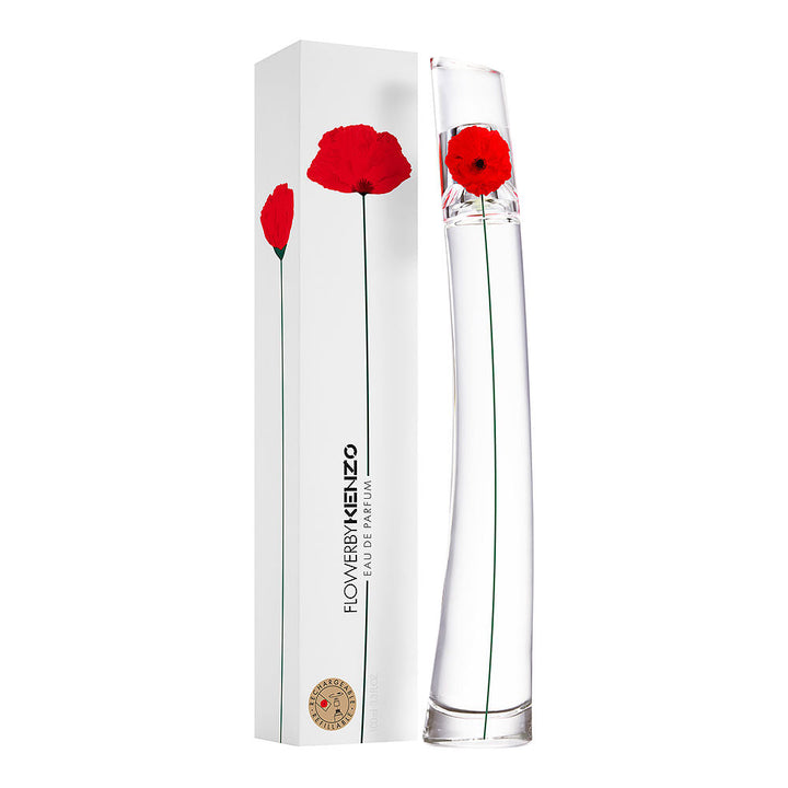 100 ml sculpted glass bottle with red poppy motif, refillable Eau de Parfum for Women