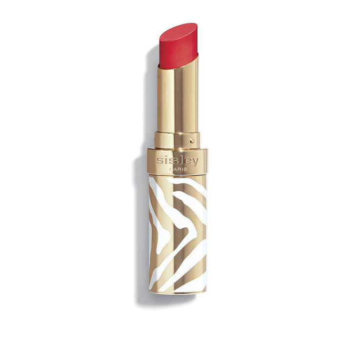 Refillable glossy lipstick in sheer flamingo, white and gold zebra case, 3.4 g