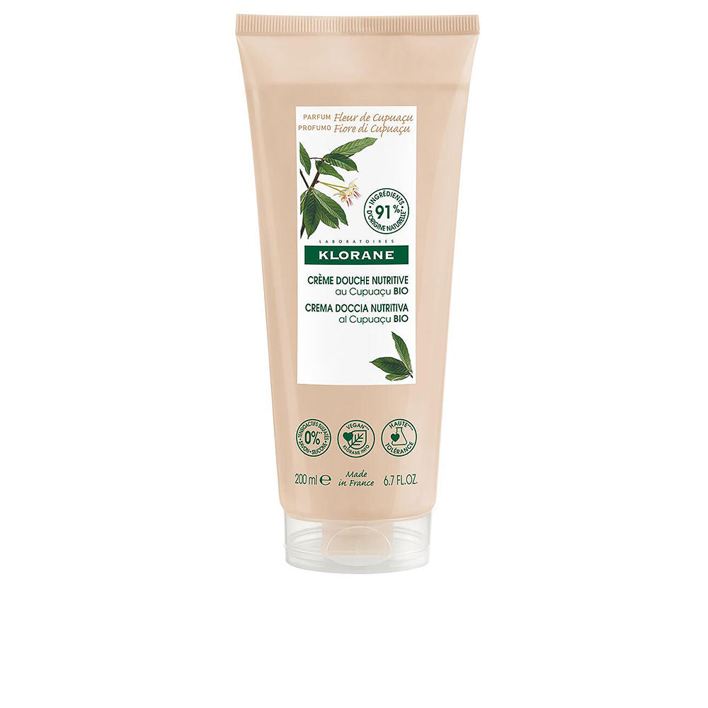 Bottle of Klorane Cupuaçu Butter Shower Cream for gentle baby and toddler care