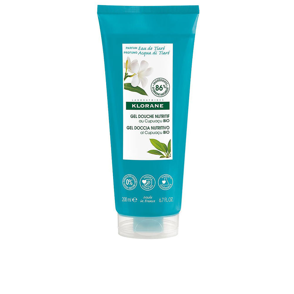 200 ml tube of Tiaré Water shower gel with cupuaçú, floral-citrus scent