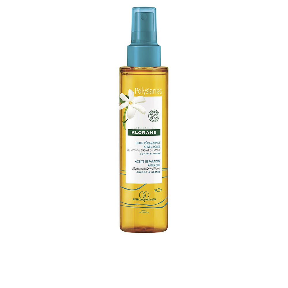 Glass spray bottle of golden Monoï and tamanu after‑sun oil, 150 ml, Unisex