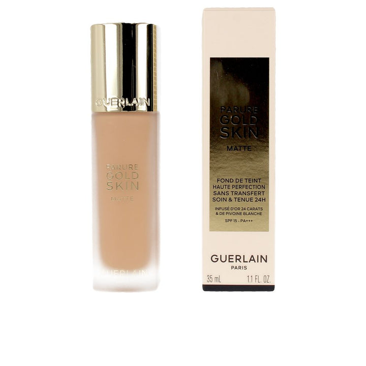 35 ml matte foundation bottle, velvety finish, warm neutral shade