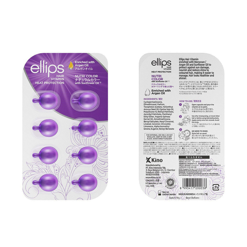 Small bottle of Nutri-Color hair supplement for coloured hair, nourishing oil serum