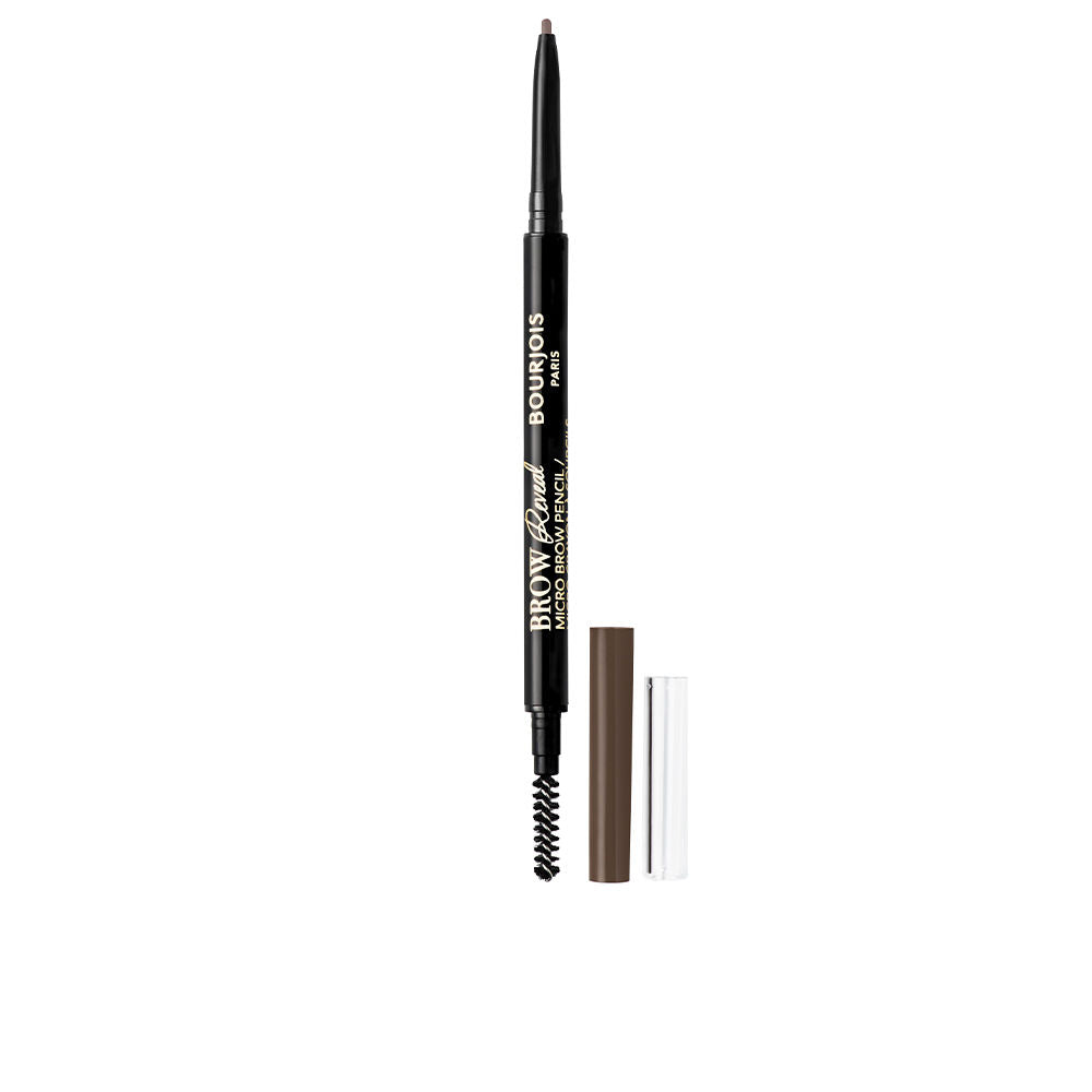 Slim angled micro brow pencil with integrated spoolie in soft brown, retractable tip