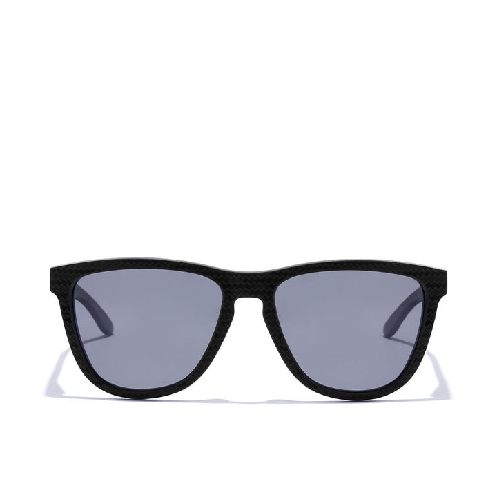 Unisex black square sunglasses with diagonal carbon-effect and blue chrome polarised lenses