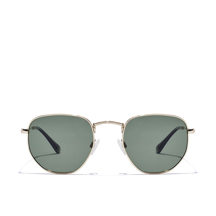 Gold stainless-steel geometric sunglasses with green polarised lenses, Unisex