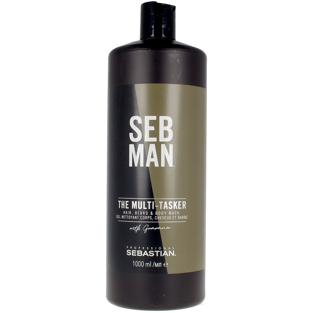 Tall 1,000 ml bottle of guaraná 3‑in‑1 hair, beard and body wash with bergamot scent