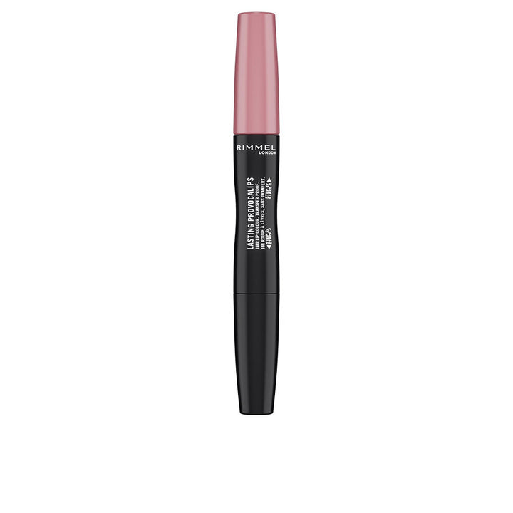 Slim tube liquid lipstick in rose shade with doe‑foot applicator