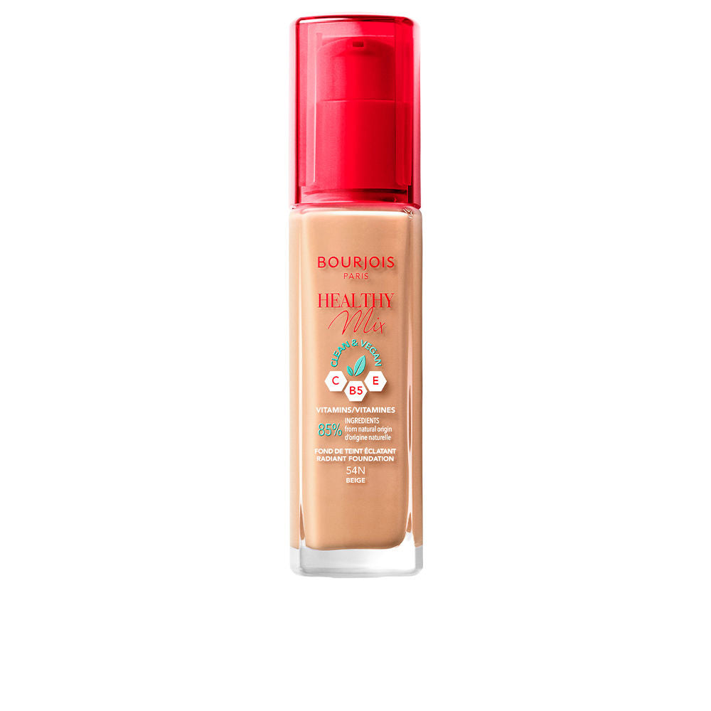 30 ml bottle of light-beige dewy foundation, recyclable packaging, shade 54-beige