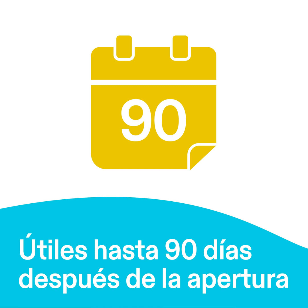 Senti2 Small white and blue plastic eye drop bottle with blue ribbed cap, printed label, and dropper tip