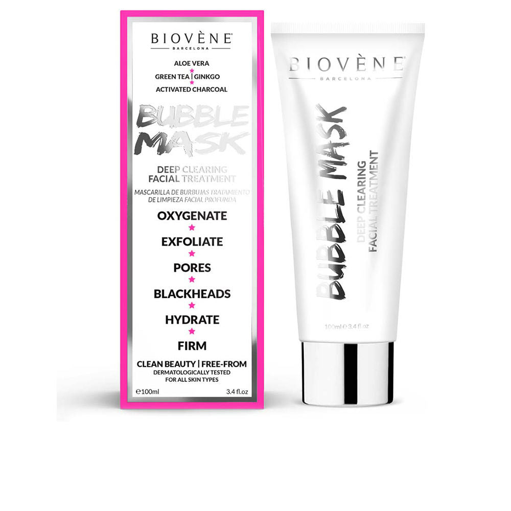 Tube of foaming charcoal bubble mask with dark foam texture, 100 ml