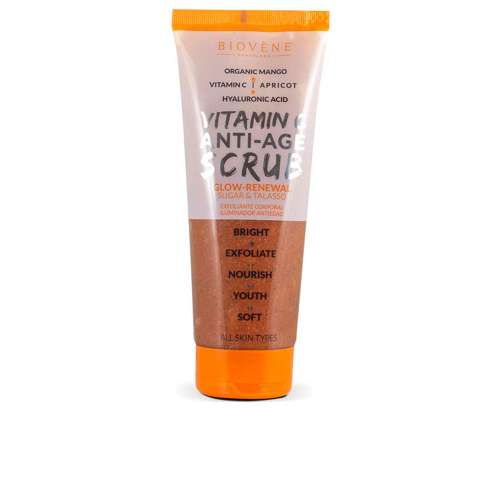 Jar of Vitamin C mango body scrub with sugar grains and mango extract, 250 ml