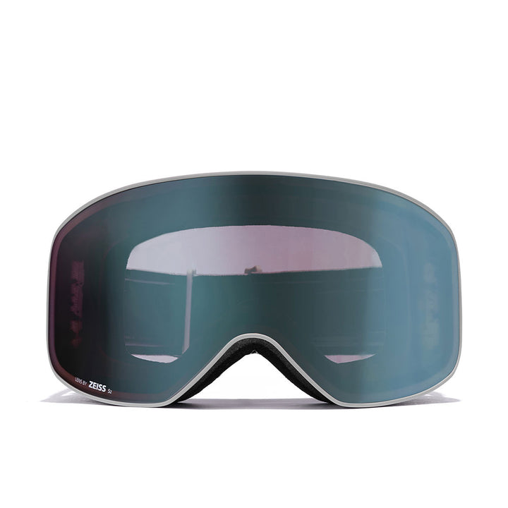 Matt black cylindrical ski goggles with blue stripe, silicone-backed 40 mm strap