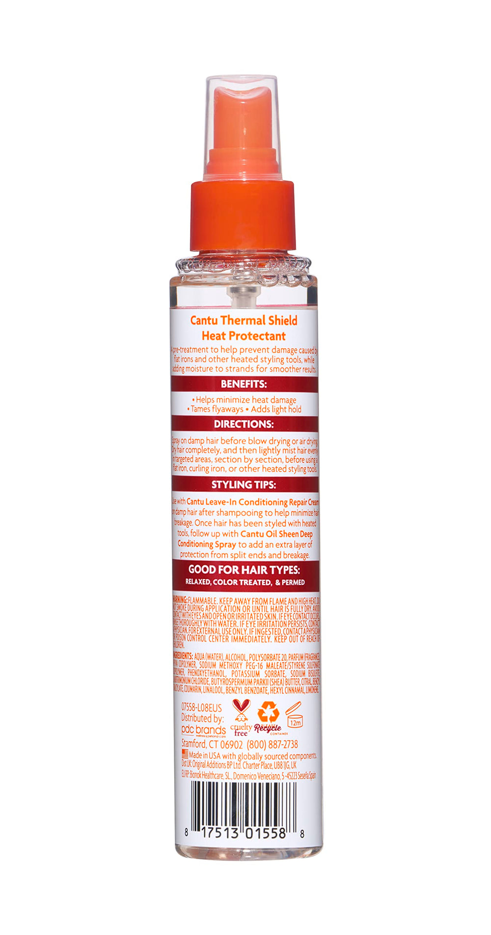 Bottle of shea butter heat protectant spray, 151 ml, fine mist