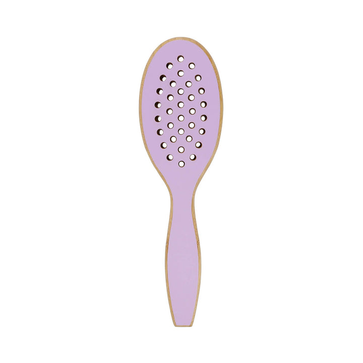Oval bamboo hairbrush in lavender tone with vented cushion and anti‑static bristles