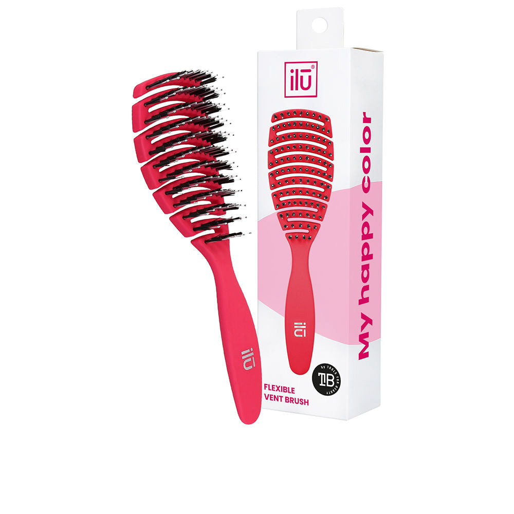 Rose-coloured flexible ventil brush with vegan pins, ergonomic curved profile for Women
