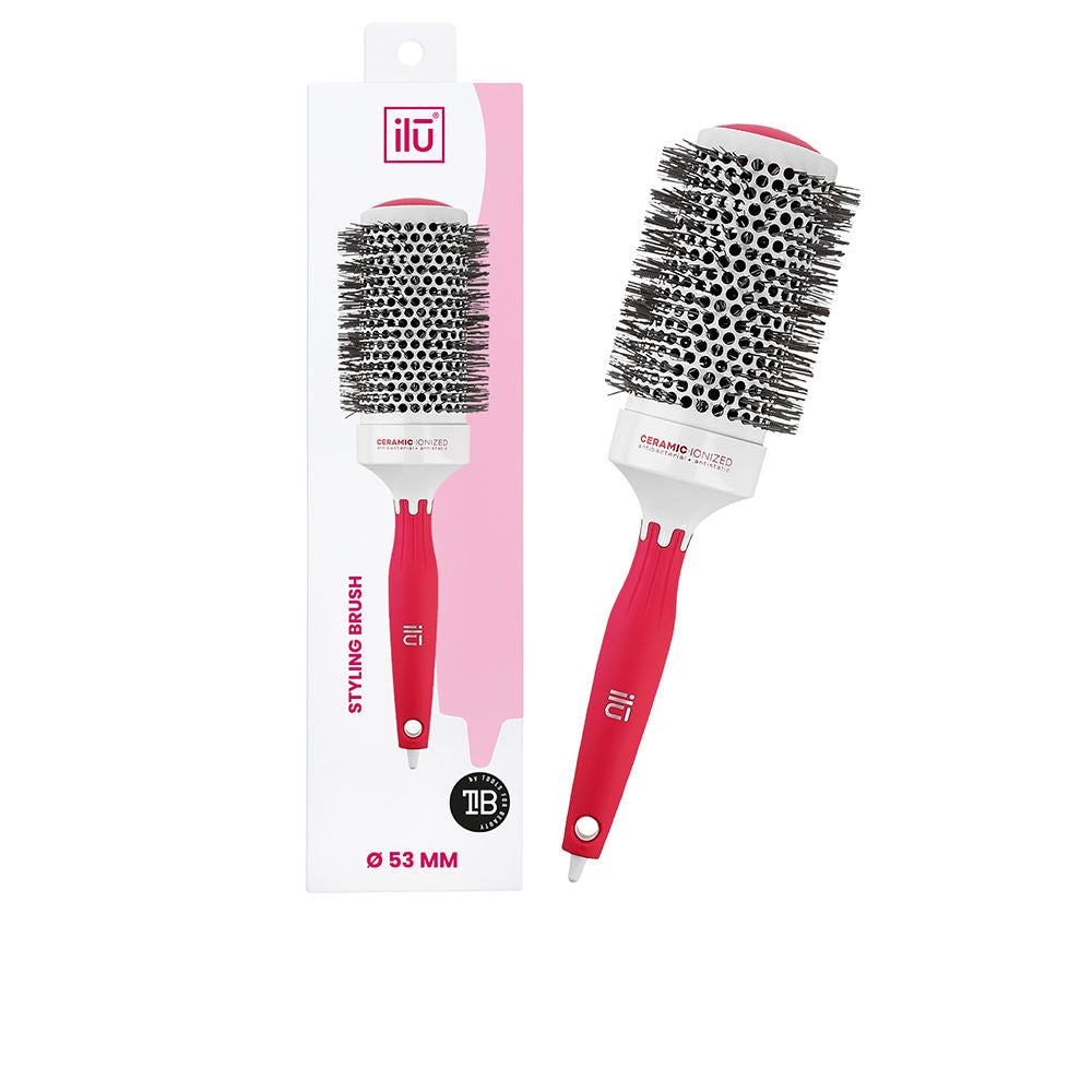 Round 53 mm ceramic vent brush with ergonomic black handle and ionised bristles