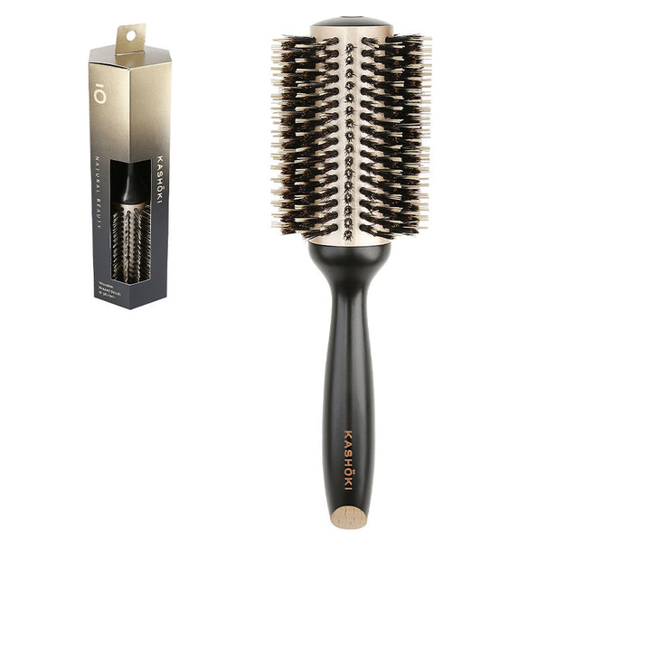 38 mm wooden round hair brush with ceramic barrel and mixed boar-nylon pins