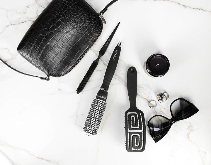 33 mm ceramic round styling brush with nylon bristles and lightweight handle