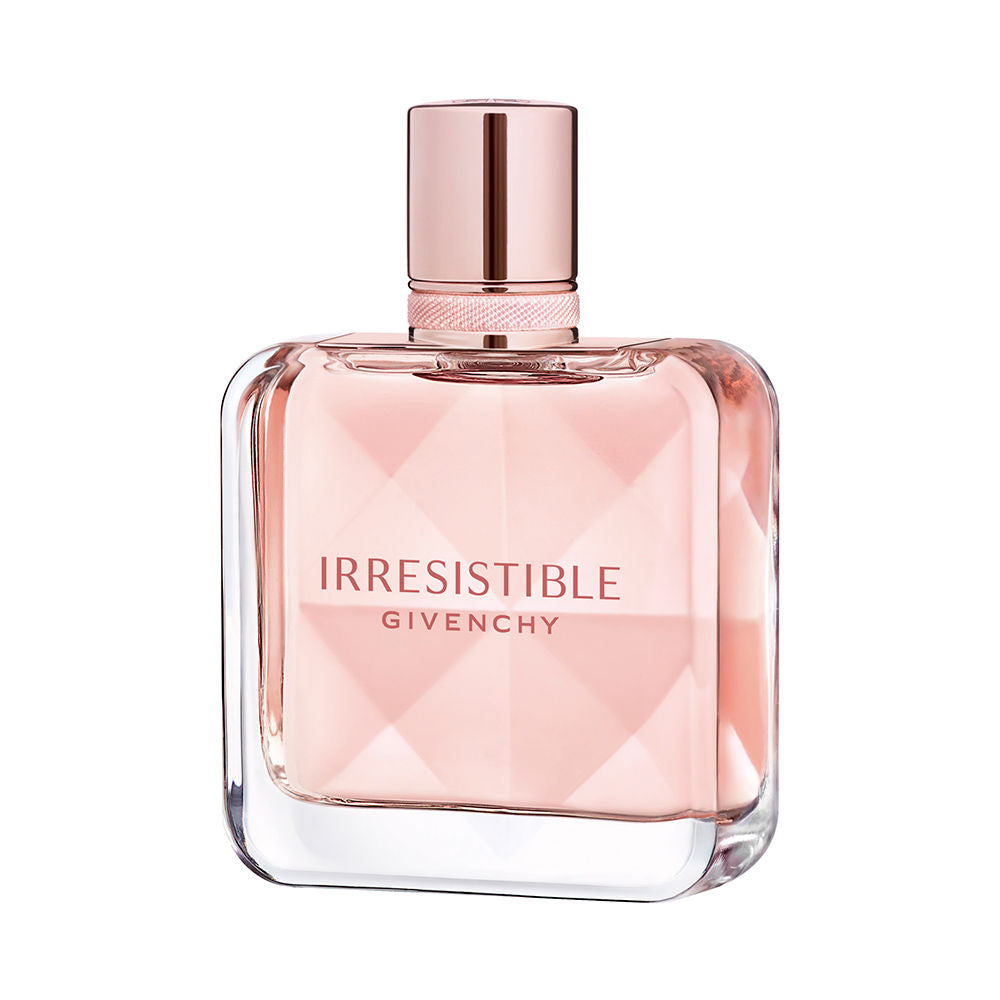 Faceted crystal 125 ml refillable perfume bottle with pink ribbon, floral woody fragrance