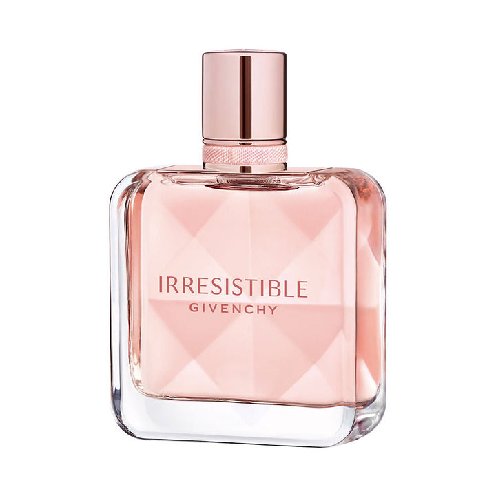 Faceted crystal 125 ml refillable perfume bottle with pink ribbon, floral woody fragrance