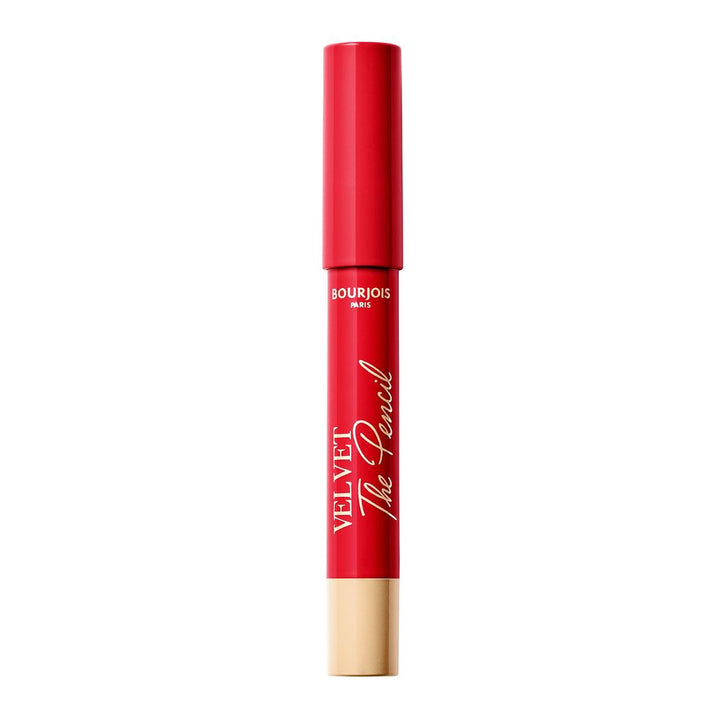 Twist‑up velvet lip pencil in deep carmine, 1.8 g, slim wand