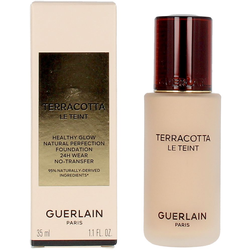 30 ml glass bottle of liquid Terracotta foundation, shade 1W, neutral warm tone