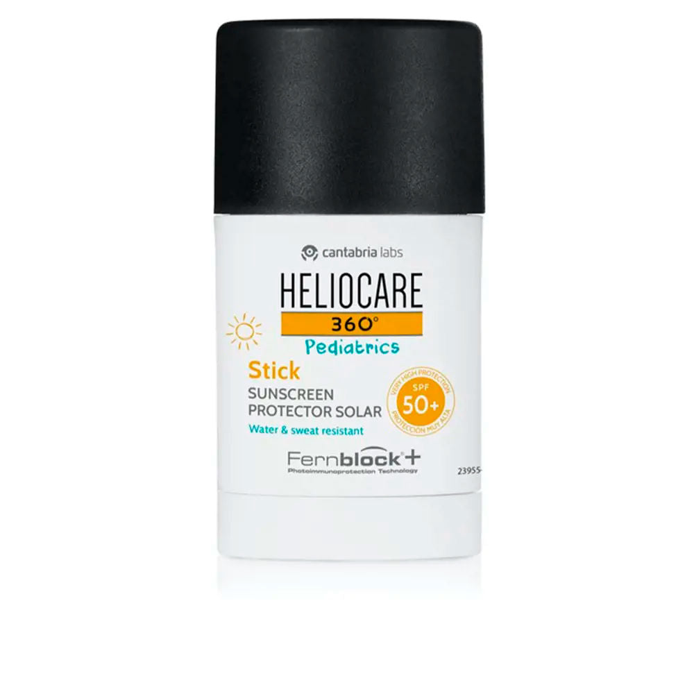 Heliocare Compact white and orange plastic SPF 50+ stick with black cap, modern clean sunscreen protector