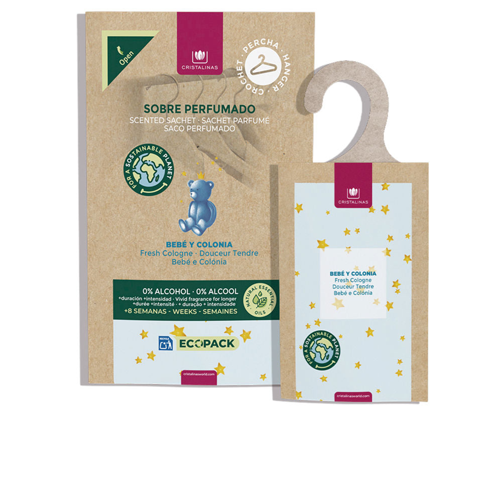 Small baby-cologne scented sachet for wardrobes, neutral cotton-coloured pouch
