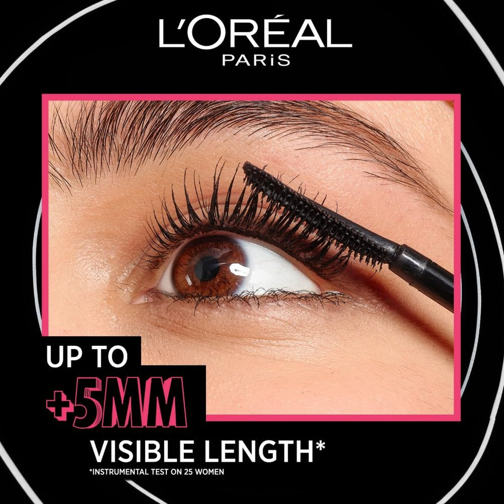 Tube of extra black lengthening mascara with tapered brush, 10 ml