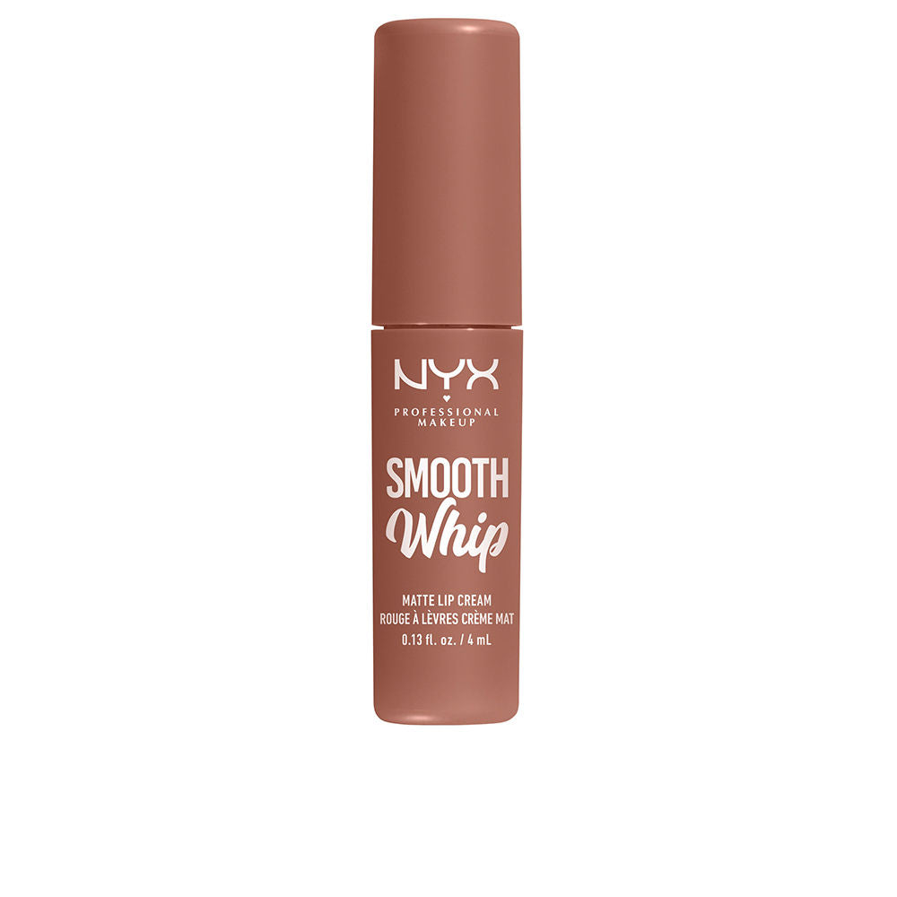 Liquid matte lip cream in warm brown shade, 4 ml tube with doe-foot applicator