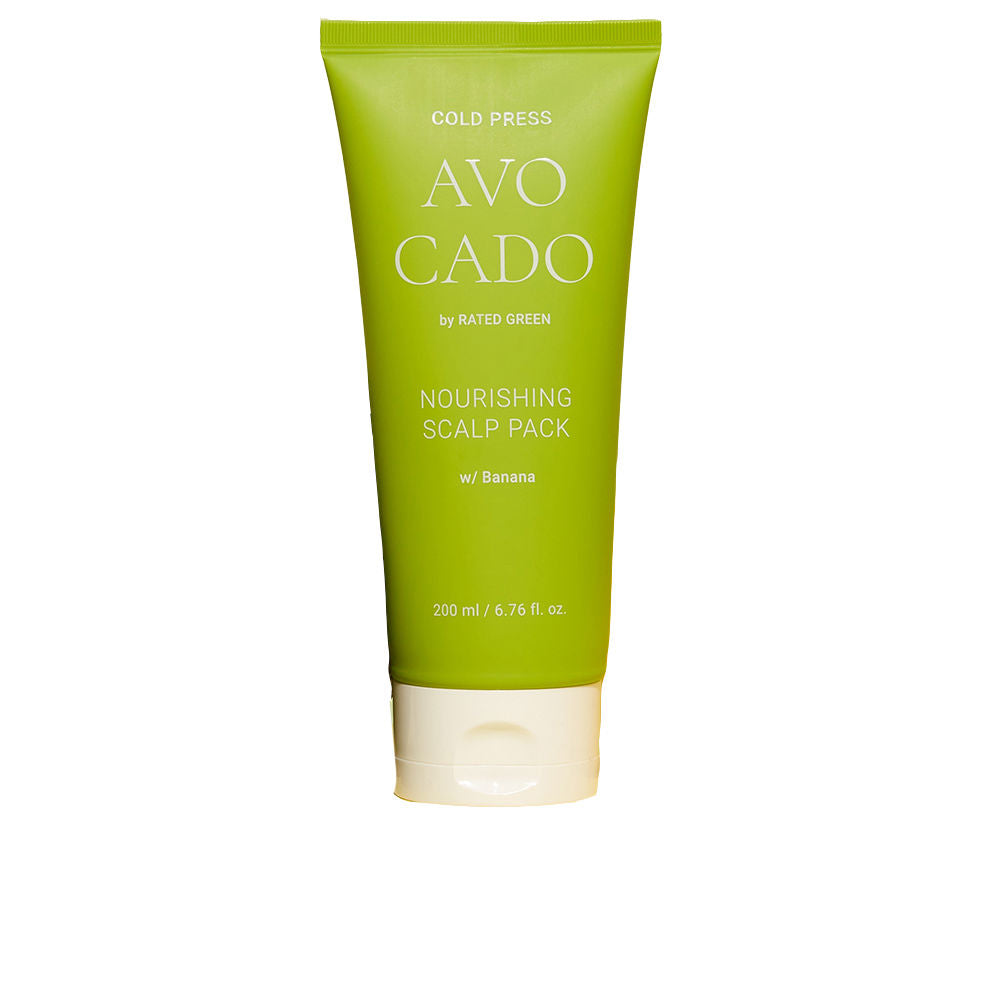 200 ml jar of avocado scalp treatment with botanical oil drops and green cream