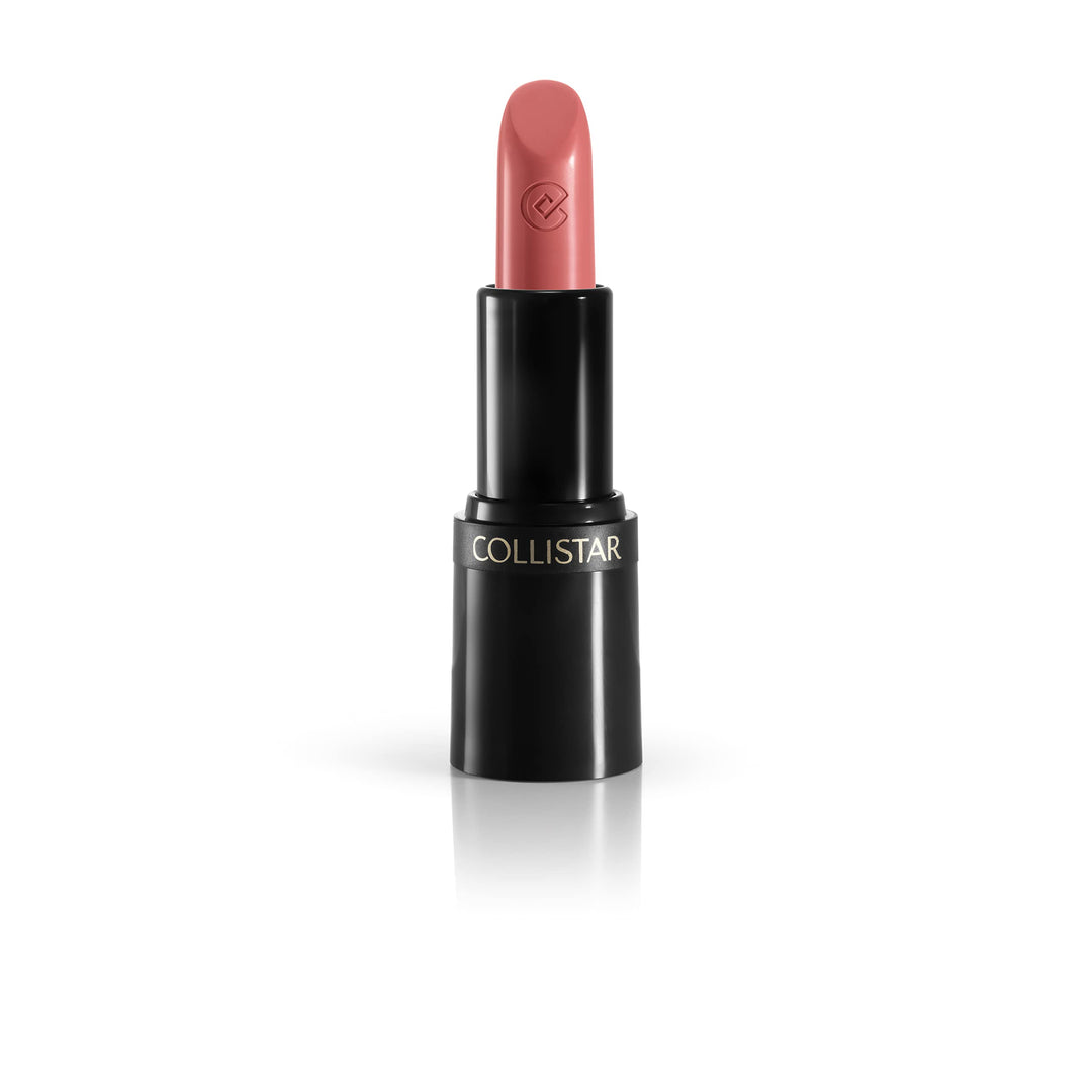 Satin-finish rosy-pink lipstick in black recyclable tube, 3.5 g
