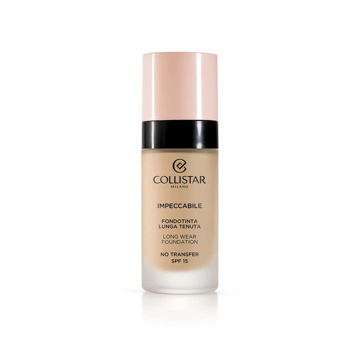 30 ml bottle of long‑wear matte foundation, creamy texture, SPF 15