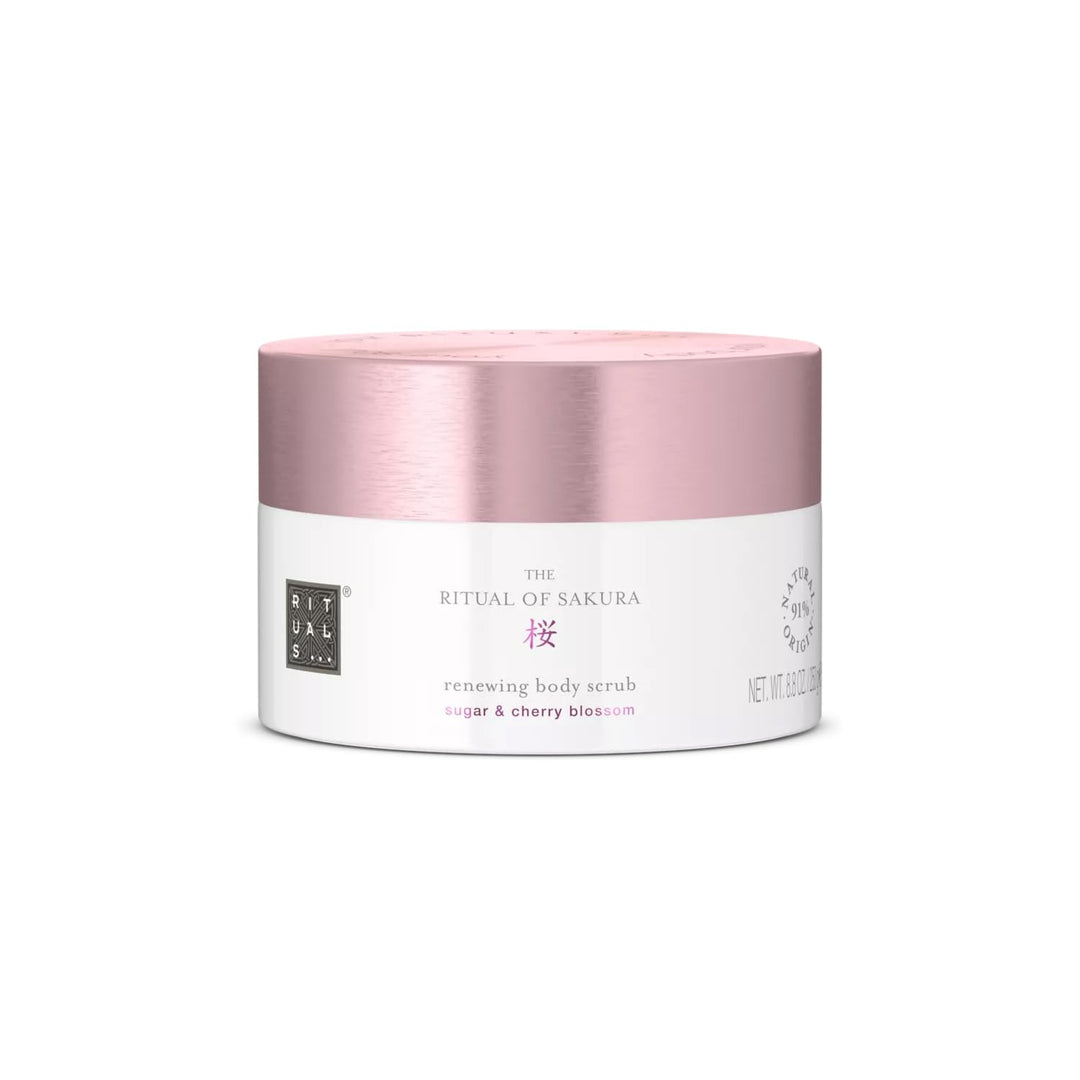 Jar of sugar body scrub with rice milk and cherry blossom, 250 g