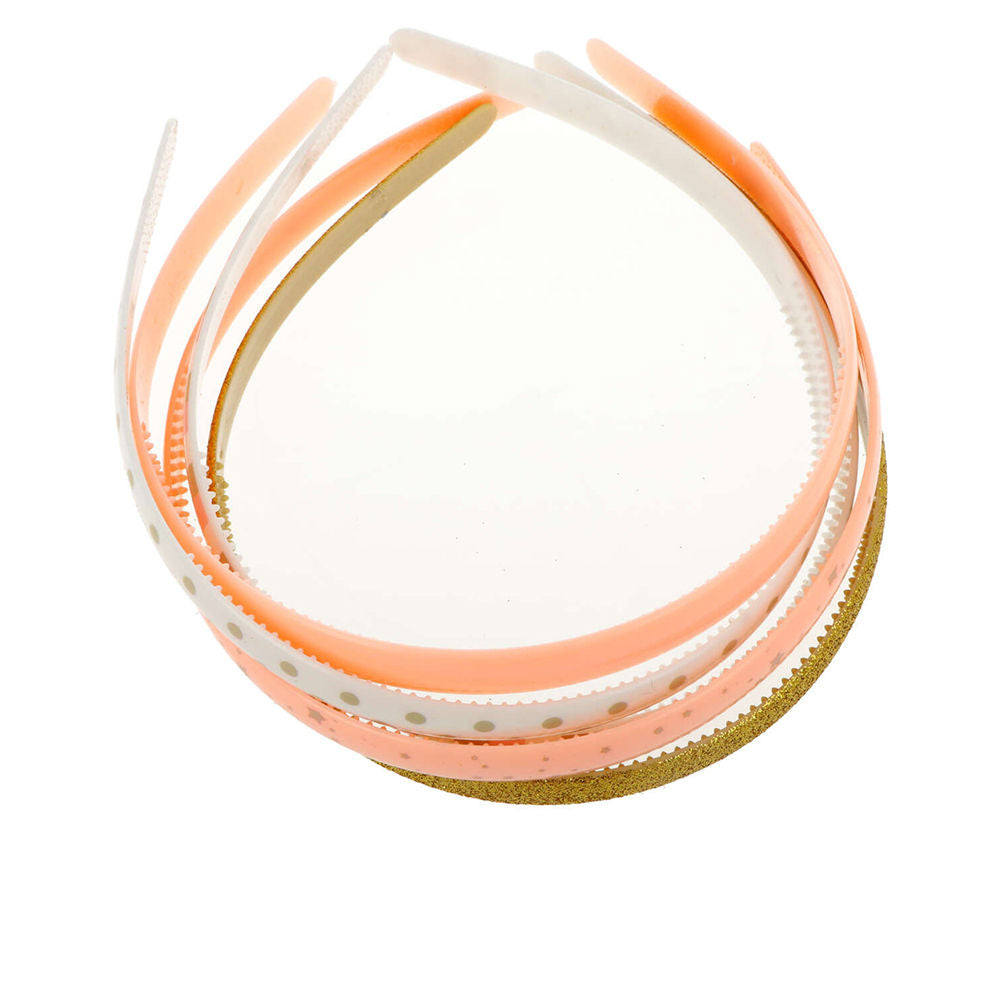Inca Set of five plastic kids’ headbands in peach, white, gold with polka dots and glitter