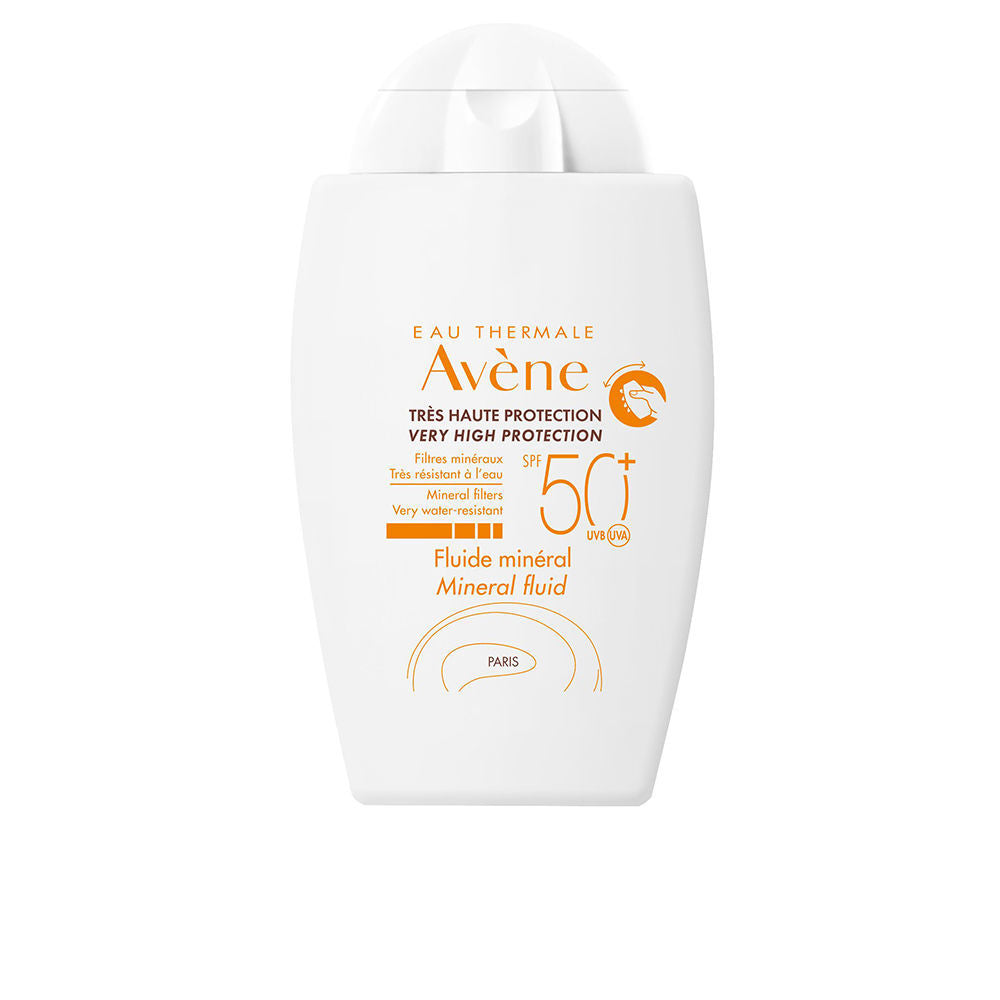 40 ml mineral SPF50+ fluid sunscreen bottle, light fluid texture