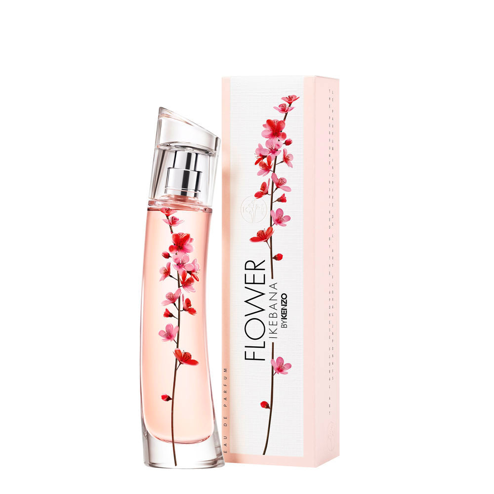40 ml glass perfume bottle with sakura motif and recyclable crystal cap, floral-woody scent