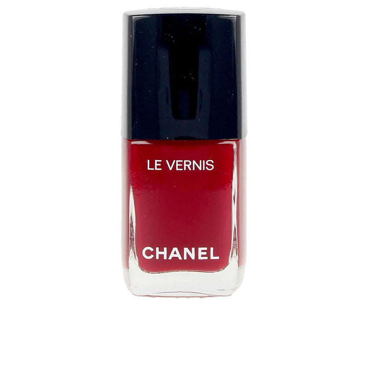 Crimson cream nail polish bottle, 13 ml, precision brush shown