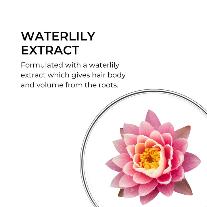 250 ml unisex volumising shampoo bottle with water lily and mallow extracts