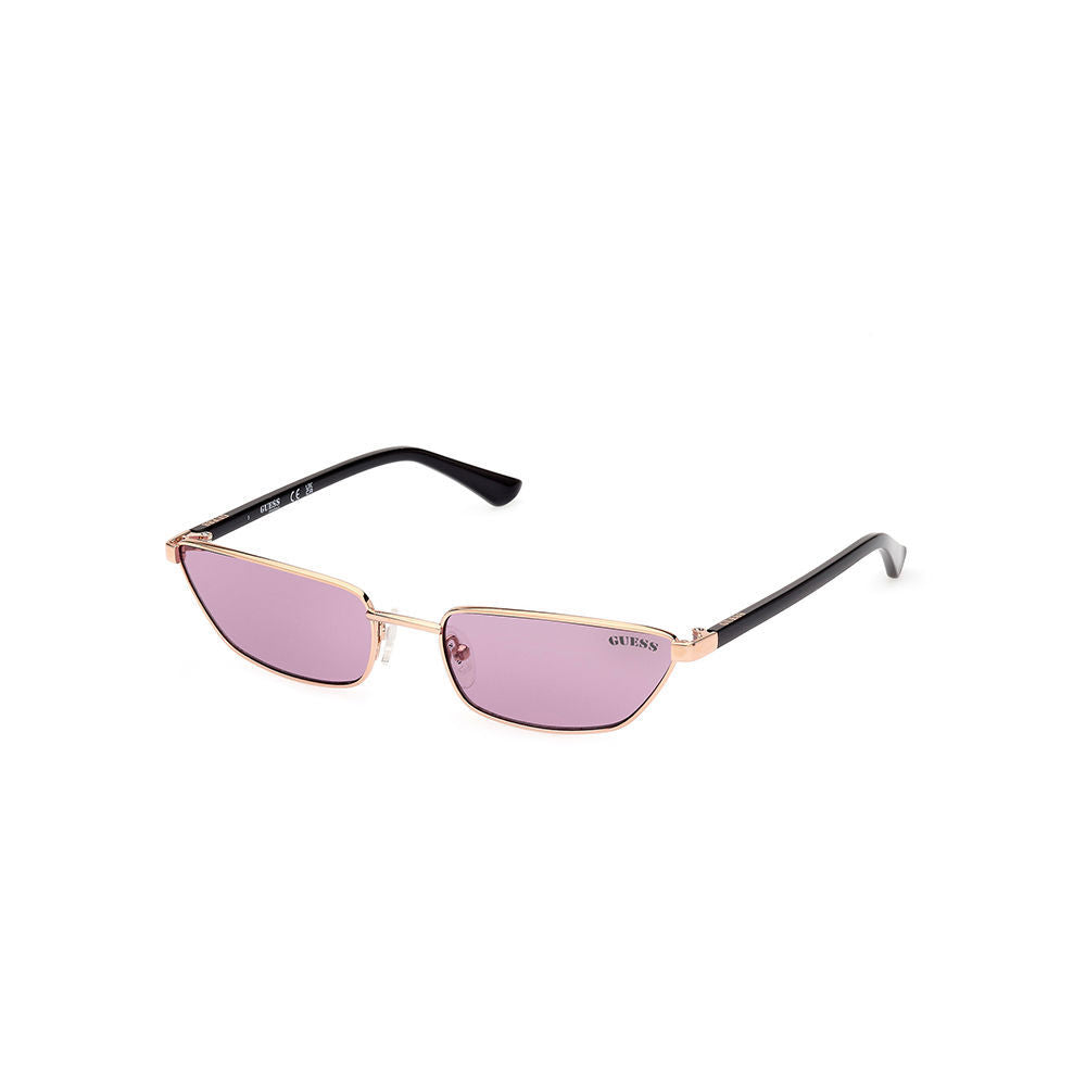 Rose‑gold metal cat‑eye sunglasses with violet lenses, 57 mm lenses, 135 mm temples