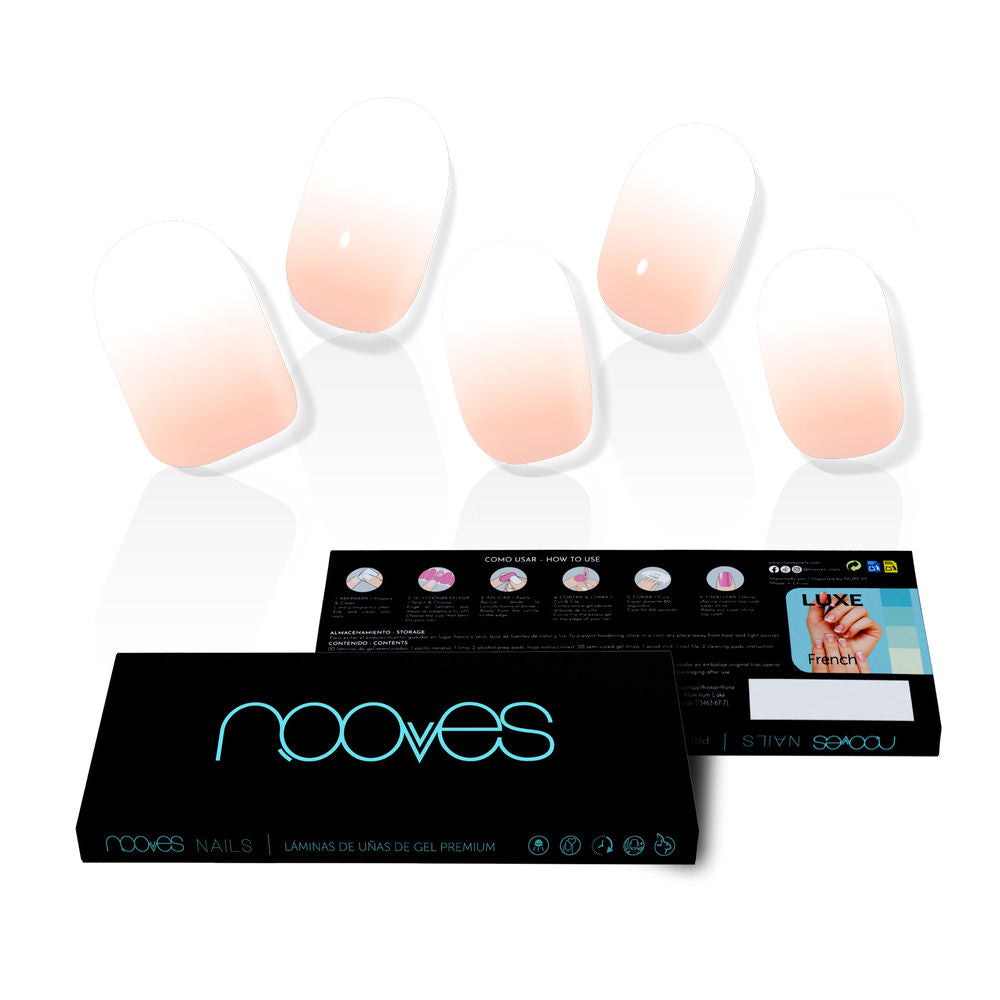 Boxed set of 20 nude gradient gel nail sheets with file and orange stick
