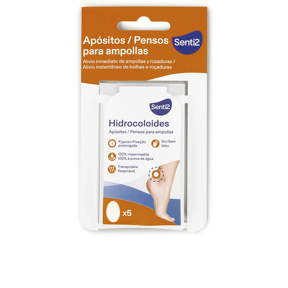 Senti2 White, orange, and blue hydrocolloid blister plasters with tapered edges and breathable, waterproof finish