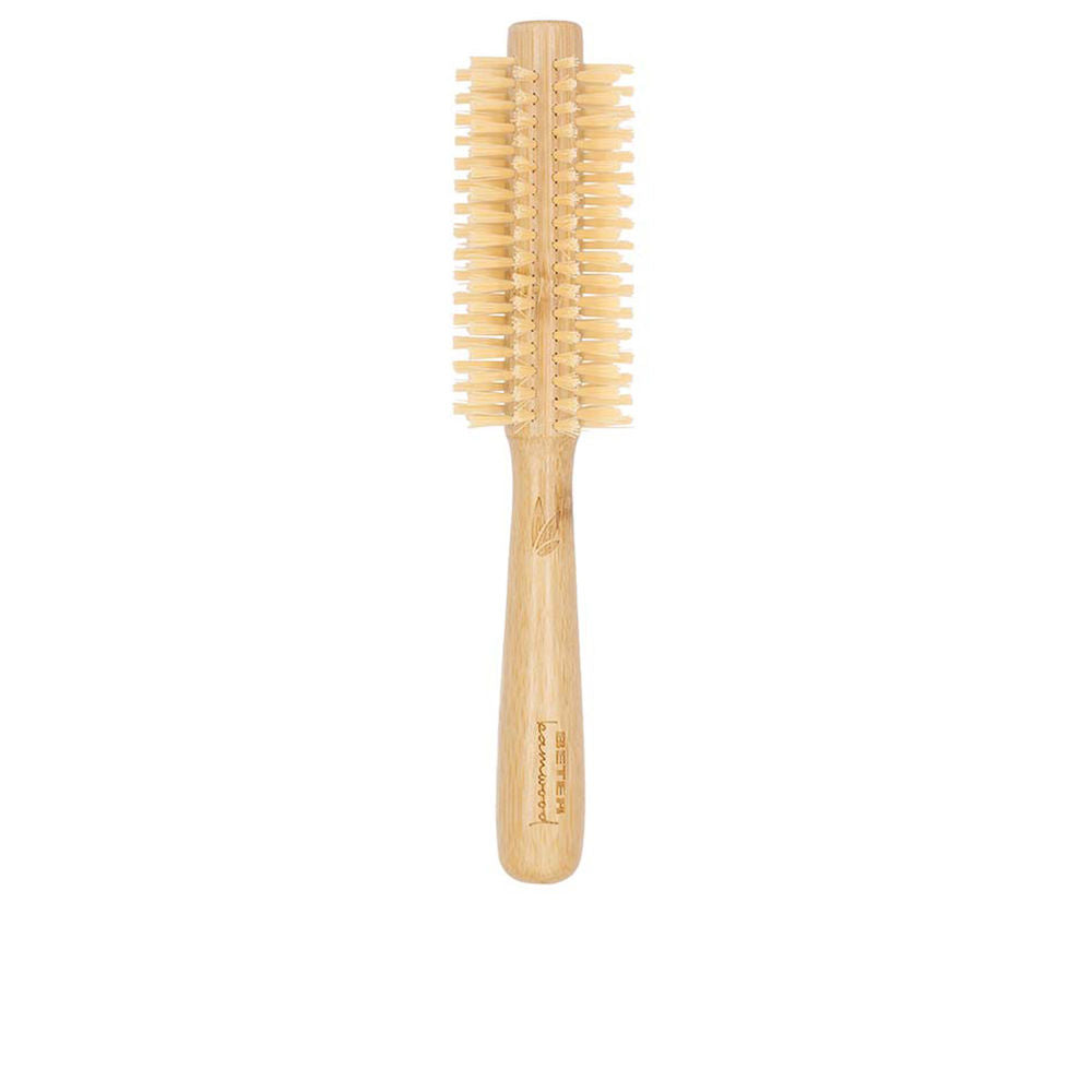 Round 50 mm bamboo hairbrush with nylon bristles and cushioned pad for Women