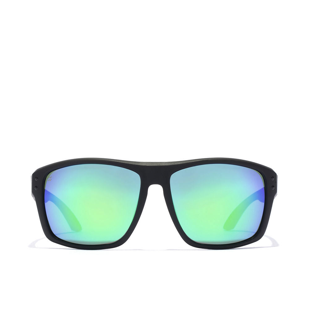 Matte black square unisex sunglasses with polarised lenses, nylon frame