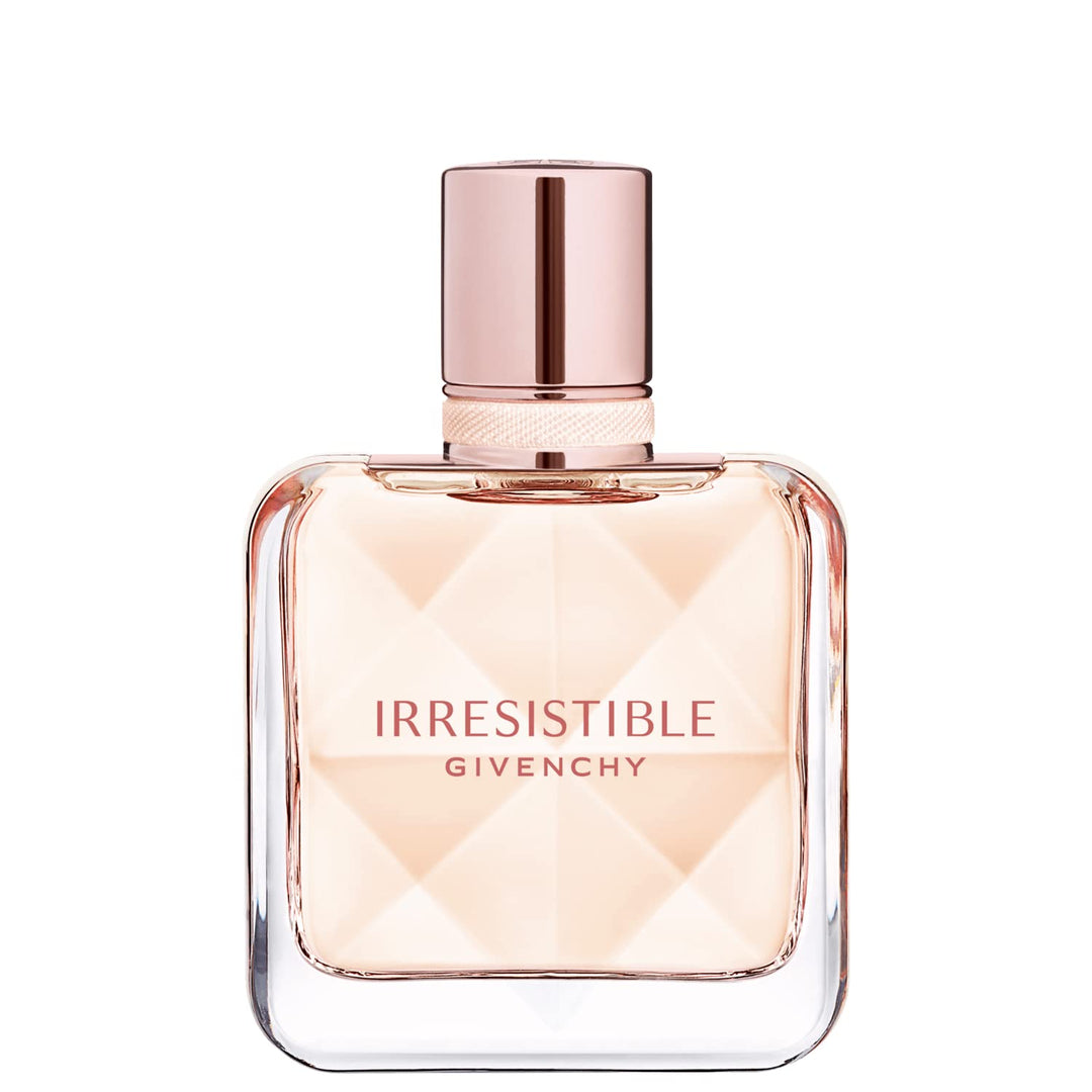 Clear faceted glass perfume bottle with pink ribbon, 35 ml, floral-woody fragrance