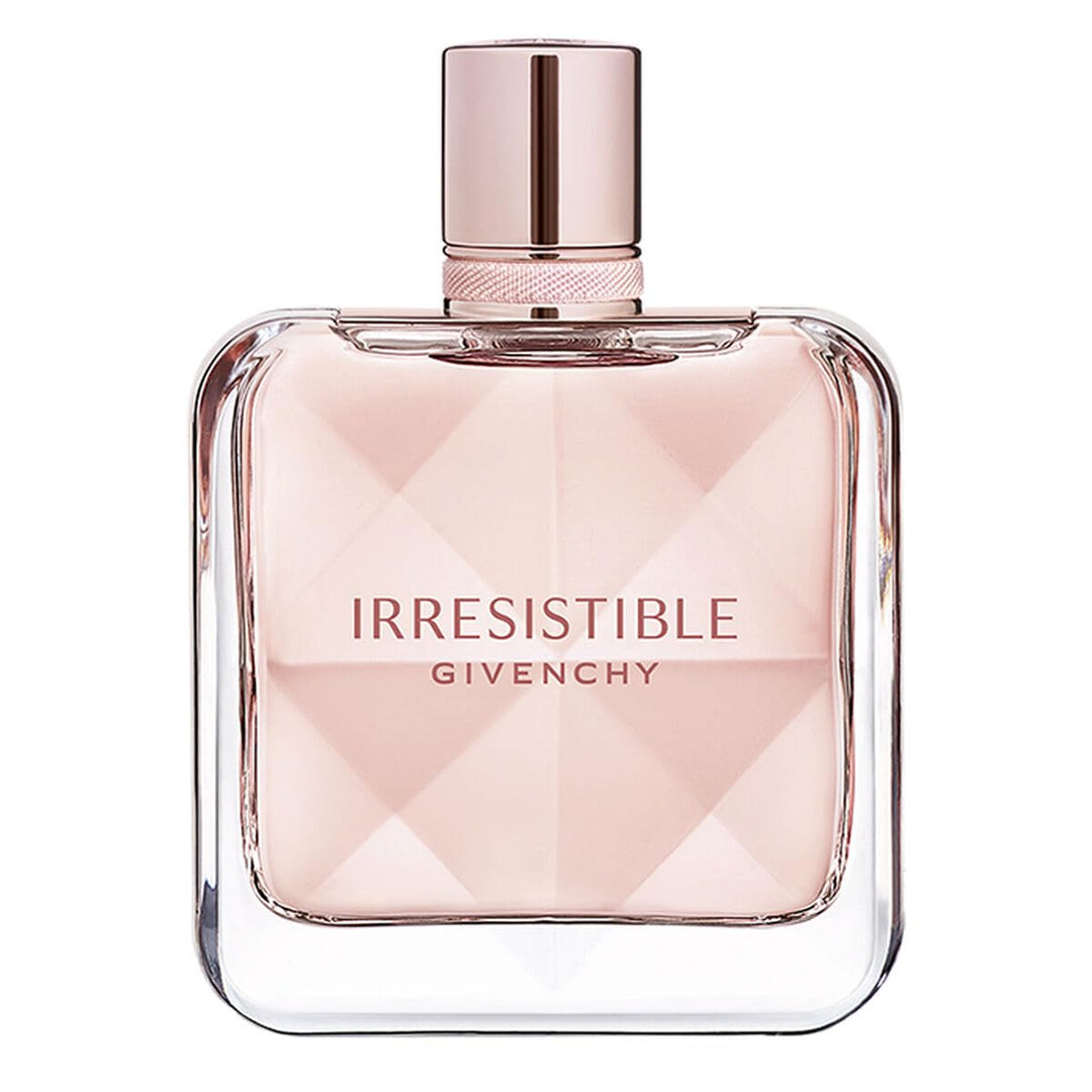 Clear faceted 80 ml perfume bottle with pink ribbon, floral–woody fragrance for Women