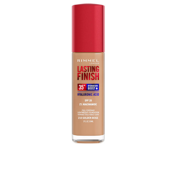 30 ml pump bottle of fluid foundation in 210 Golden Beige, smooth liquid texture