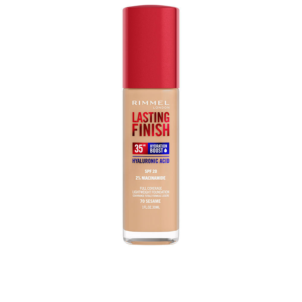 30 ml pump foundation bottle in shade 070 Sesame, fluid texture swatch